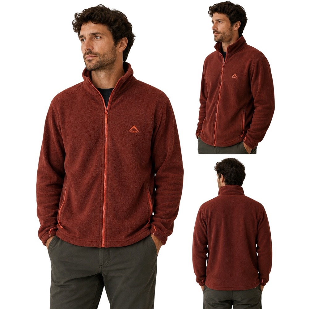 K-Way Haggar Fleece Jacket Mens Large Rust Full Zip Thermalator Mock Neck